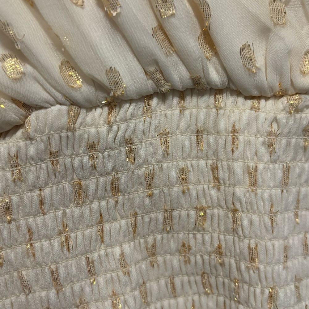 Lulus All The Cheers Cream and Gold Dotted Smocked Mini Dress Womens Size Medium - Picture 5 of 6